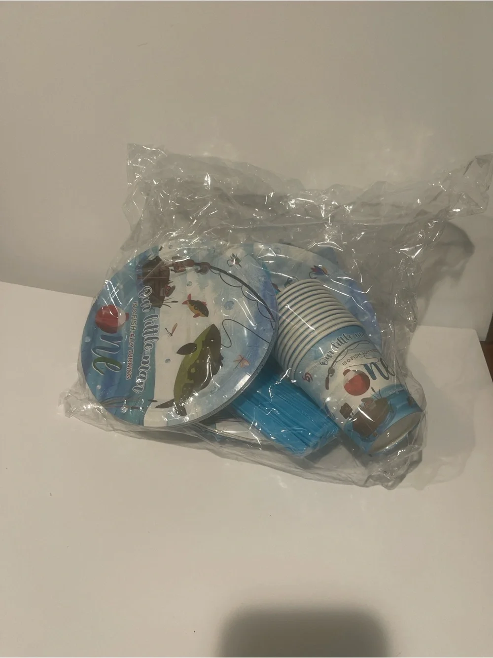 One First Birthday Party Supplies Set Blue Green o-fish-ally officially one